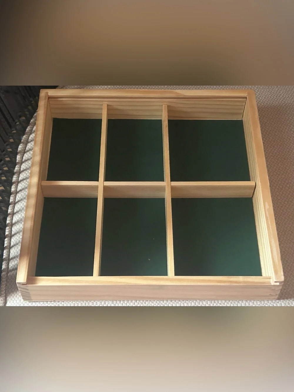 Wooden Display Shelf with Dark Green Backing